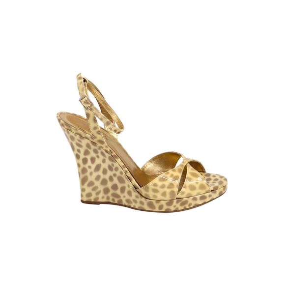 Kate Spade Ocelot Wedge Sandals in Gold Patent Leather